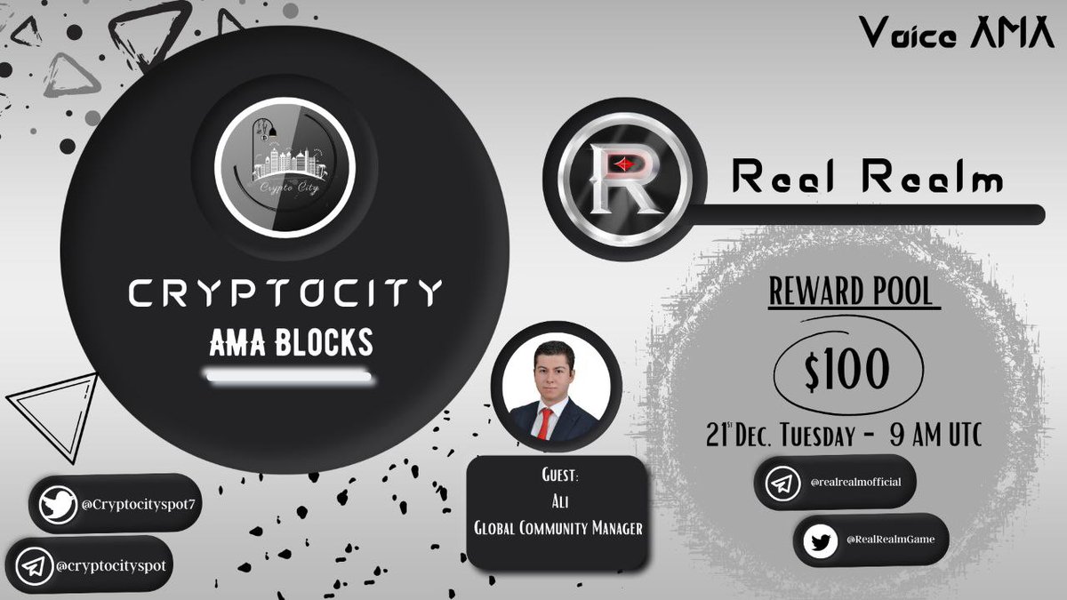 navex_eth's tweet photo. Crypto City is going to hold an AMA with @RealRealmGame in @Cryptocityspot7 
Telegram community.
Reward: 
100$
Time: 
December 21th,2021
9AM UTC.
 
Follow 
1. @Cryptocityspot7
2. @RealRealmGame
Like , retweet &amp; tag 3 friends. https://t.co/stsbaX5Yui