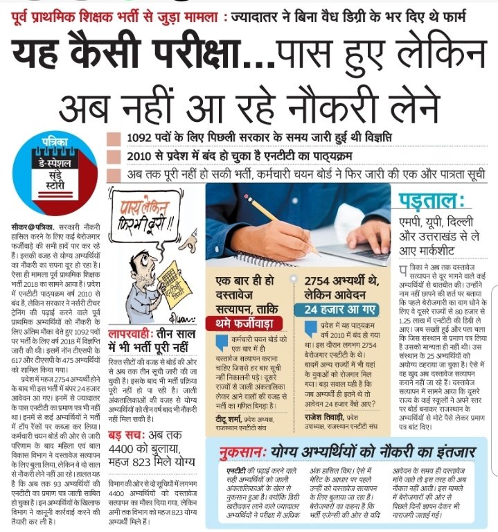 प्रदेश के पात्र अभ्यर्थियों को मिलेगा रोजगार का अवसर 
<a href="/DeptIcds/">ICDS RAJASTHAN</a> विभाग ने जाँच सही से करी मुख्यमंत्री <a href="/ashokgehlot51/">Ashok Gehlot</a> साहब मंत्री <a href="/Mamta02826938/">Mamta Bhupesh</a> जी का बहुत बहुत आभार जिन्होंने प्रदेश के बेरोजगार युवाओं की पीड़ा को समझा 
<a href="/artizzzz/">Arti Dogra</a> <a href="/titusharma30/">Titu sharma टीटू शर्मा</a> <a href="/RajCMO/">CMO Rajasthan</a> <a href="/CMRajasthan/">राजस्थान सरकार</a> <a href="/RAJESHTIWARIJPR/">RAJESH TIWARI</a>