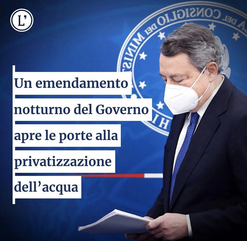 Stefano173456's tweet photo. Il banchiere ha deciso che l'acqua la dobbiamo pagare ai privati, perché ai privati lui l'ha regalata. E noi tutti zitti. E tutti i partiti nel governo zitti.
In special modo @GiuseppeConteIT che dovrebbe rappresentare il m5s che combatte contro questa porcata da sempre.
Che pena https://t.co/54ktMlpiNa