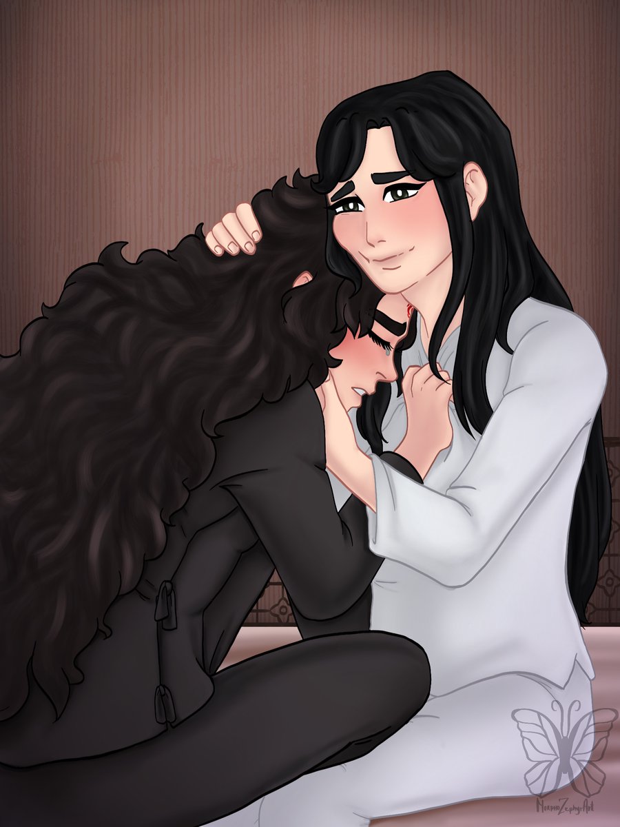 MorphozephyrArt's tweet photo. Here is my two pieces for @mxtxbb !!! For the amazing fic "Spill the tea" by @tabula_x_rasa 🥰🥰 Featuring soft bingqiu and system reveal 😯😯 Link below! https://t.co/ICNwFcPjvI