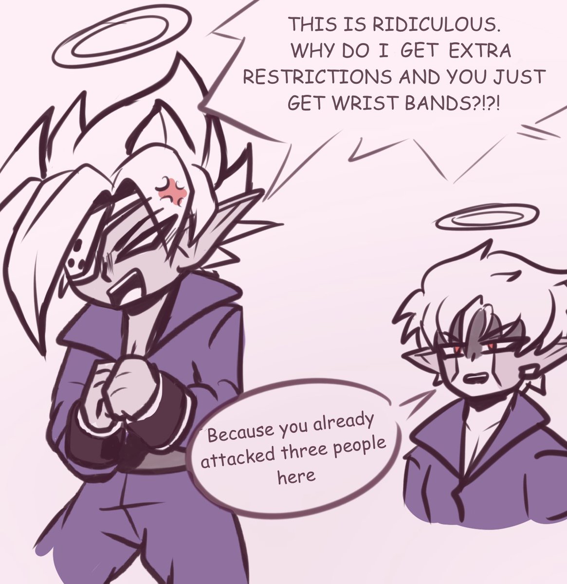 struggling_name's tweet photo. When Hearts went to hell, would he have seen Zamasu since Hearts cubed him to death?  

This was mostly an excuse to draw Zamasu in the prison outfit. 
But I’m not sure why Hearts had to wear it in the first place. Wouldn’t he just, keep his clothes?
#SDBH #zamasu #sdbhhearts https://t.co/eyRCF920b3