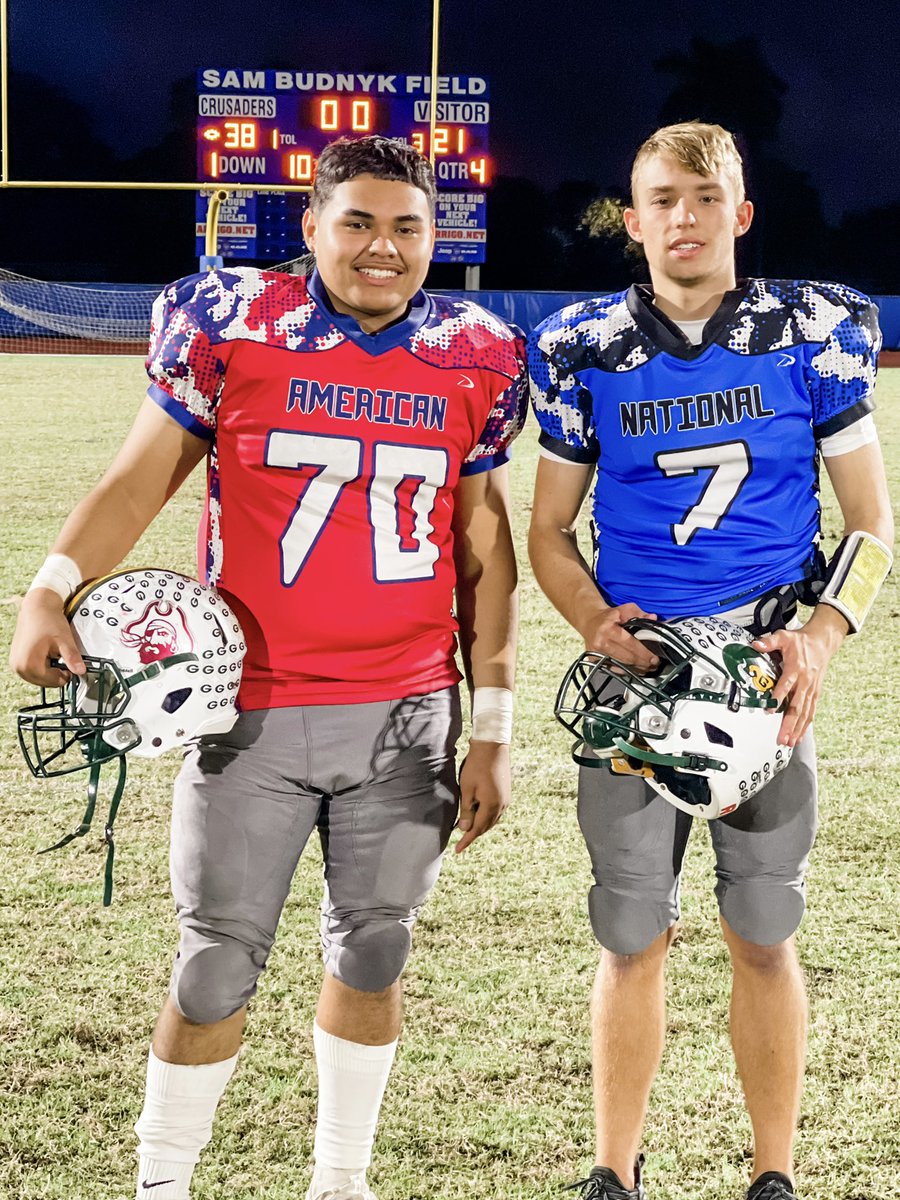 All Star Game 2021 - National 38 / American 21 🏈 Great game to both Dylan and Imanol! A big thank you to Lytal, Reiter, Smith, Ivey, and Fronrath, Rising Star Athletics, Cardinal Newman, and all of the coaches and personnel who make this event possible!