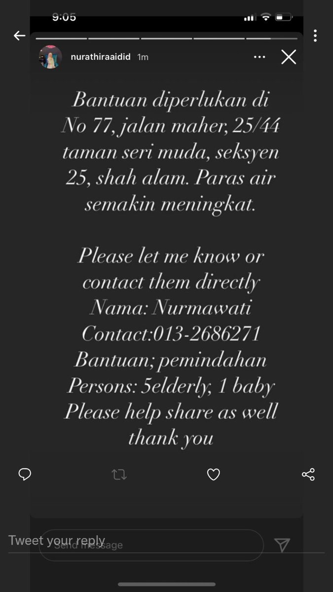 addien90s's tweet photo. Taman Sri Muda need help! 5 warga emas, 1 bayi! TAMAN SRI MUDA, SHAH ALAM! #DaruratBanjir https://t.co/5wx416JrKH