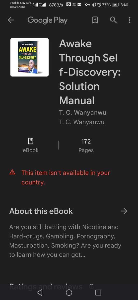 TCWanyanwu's tweet photo. Awake Through Self-Discovery (ebook) now available on Google play store
👇👇👇
https://t.co/uNa6zLQTZ4
#AwakeThroughSelfDiscovery
#SolutionManual
#AuthorTCWanyanwu https://t.co/ev6KVVBvND