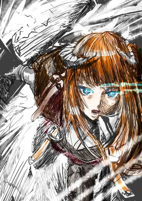うちで唯一星6完凸したバグパイプさんがいるじゃないかと気付いて描きました。真っ昼間の投稿になってすみません…   #アークナイツ版深夜の真剣お絵かき60分一本勝負  #アークナイツ