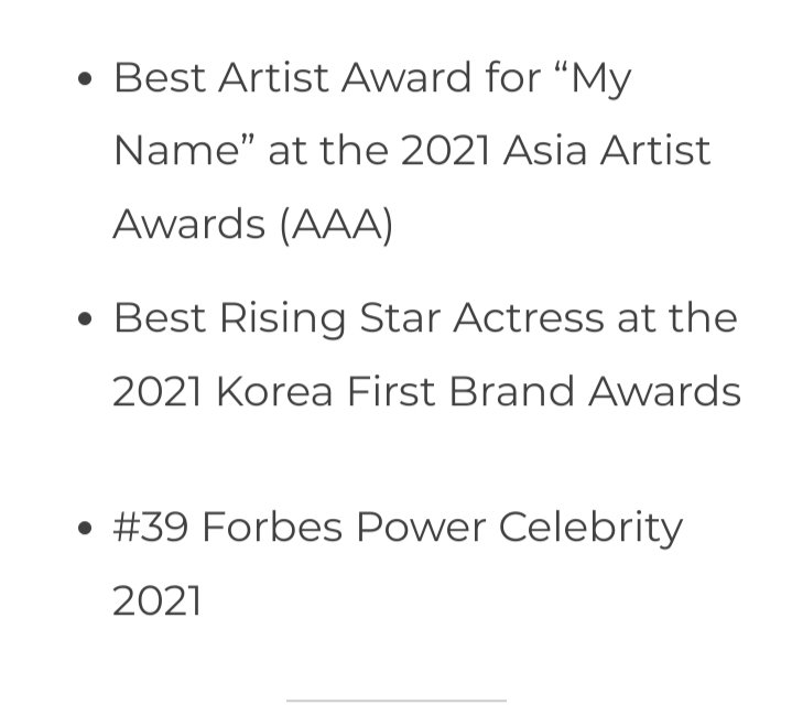 HanSoHeeNation's tweet photo. #HanSoHee #한소희 ranked No.4 in "41 Most Recognized Female Korean Actors of 2021" who received awards for their acting skills,hardwork,and popularity.

🏆 Best Artist Award for #MyName in #AAA2021
🏆 Best Rising Star Actress
✨ #39 Forbes Power Celebrity

https://t.co/8RU3M6iOCi https://t.co/fcM1rxVFZK
