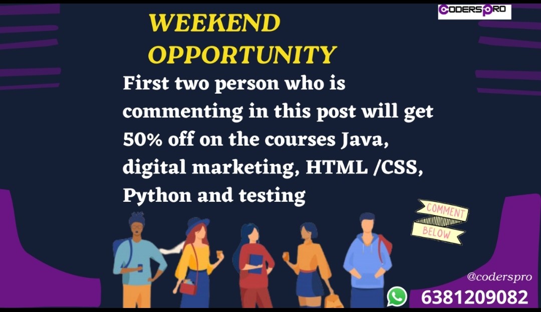 codersprotech's tweet image. Weekend opportunity 
#java #python #Digital #12DaysofChristmas #Fresh #SundayThoughts