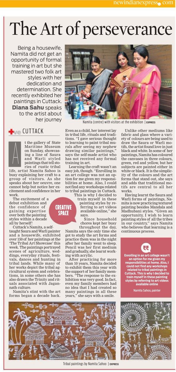 XpressOdisha's tweet photo. #Brightside 
Being a housewife, #NamitaSahoo did not get an opportunity of formal training in art but she mastered two folk art styles with her dedication and determination. @DianaSahu_TNIE speaks to the artist about her journey. @NewIndianXpress @Siba_TNIE https://t.co/jqNWmtq7G5