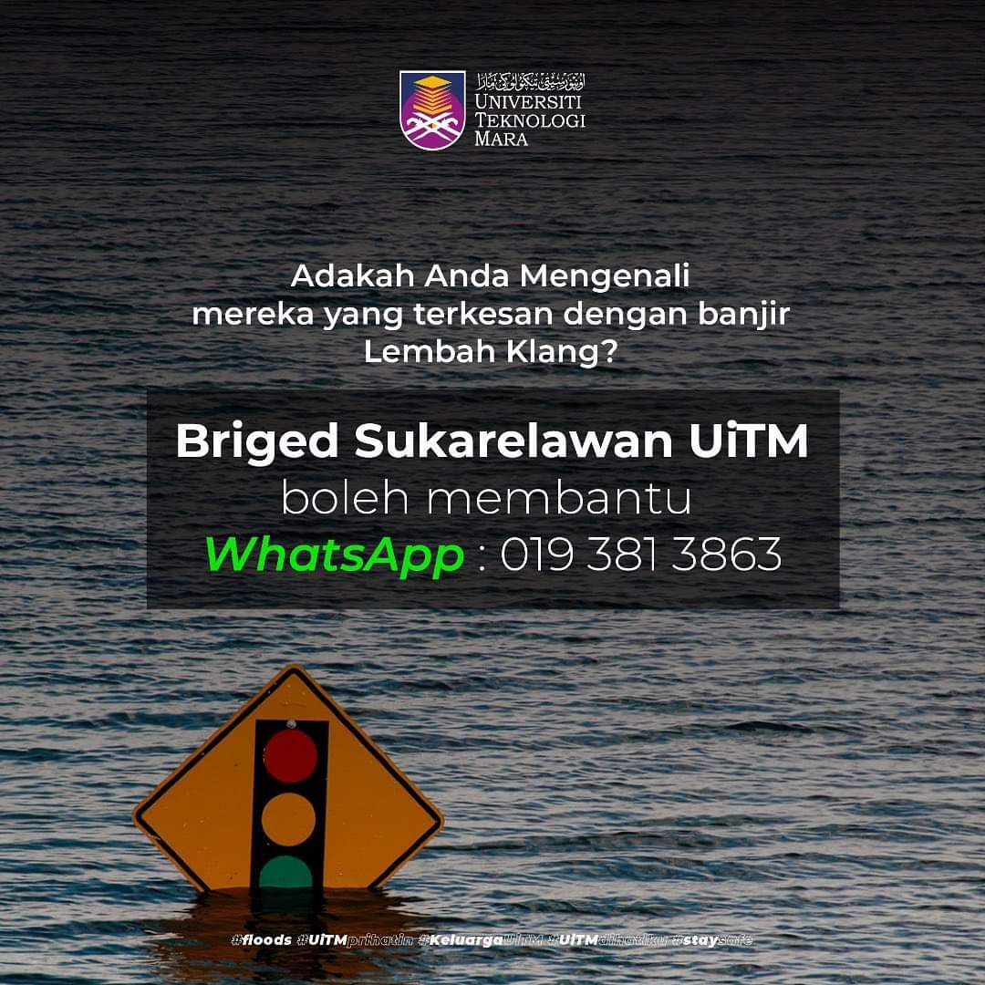 uitmofficial's tweet photo. Mohon semua 𝗦𝗧𝗔𝗙 𝗨𝗶𝗧𝗠 dan 𝗣𝗘𝗟𝗔𝗝𝗔𝗥 𝗨𝗶𝗧𝗠 yang terkesan dengan banjir, salurkan maklumat anda di sini untuk tindakan Pasukan Gerak Khas Bencana UiTM. Nyatakan juga maklumat bantuan yang diperlukan untuk Pasukan kami bertindak.

Google Form: https://t.co/C7BUKAeoO9 https://t.co/kqUu6wYaBG