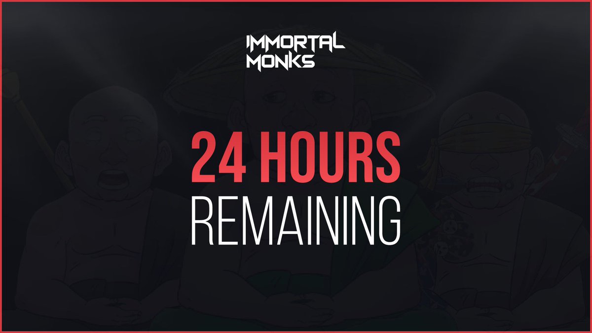 ImmortaIMonks's tweet image. ⚠️ Warning ⚠️ 

Not many Monks remain… Tomorrow the #ImmortalMonks close their doors for good to the public.

Any remaining Monks will be sent to The Monastery &amp;amp; locked away FOREVER.

The clock is ticking. Will you join us?

mint.immortalmonks.com