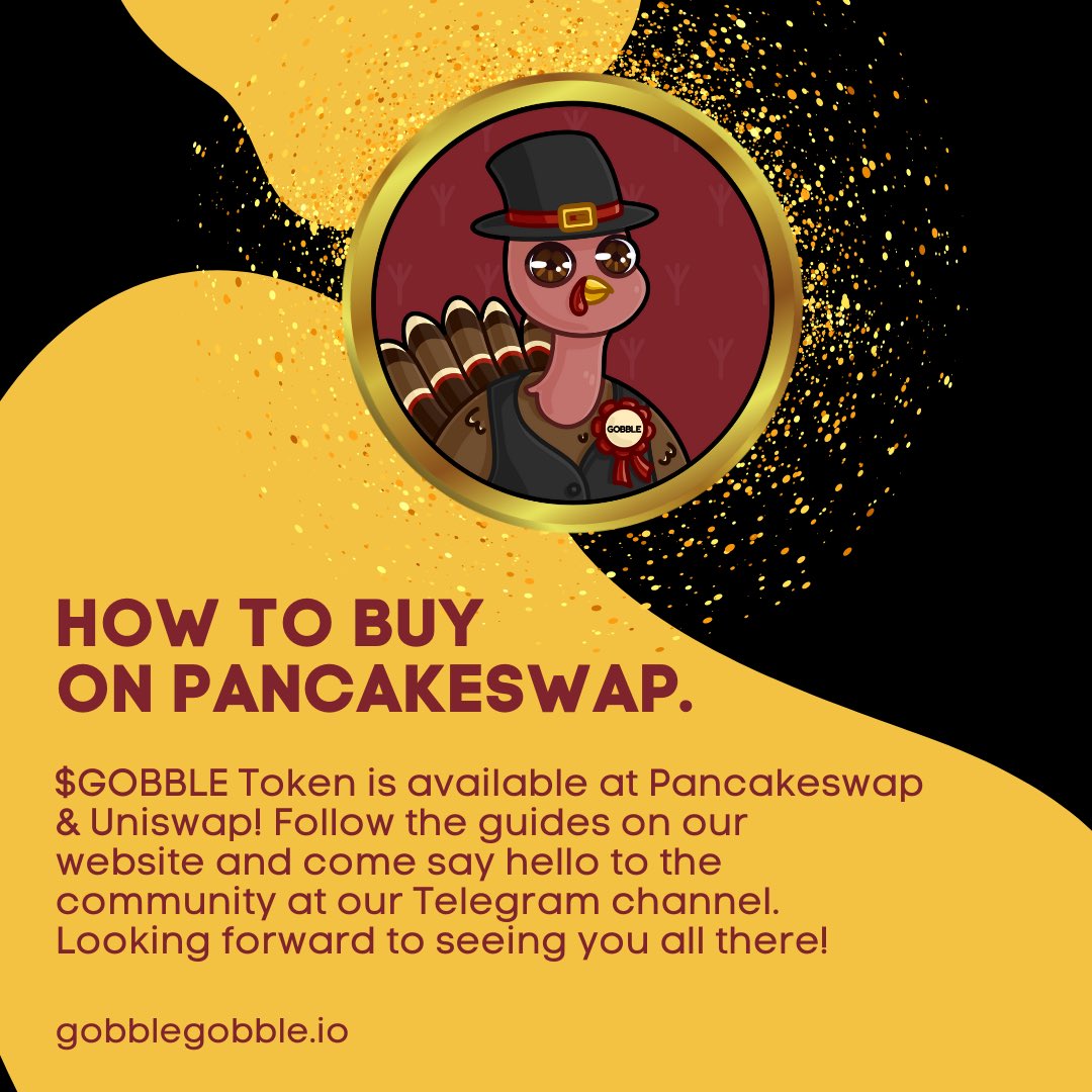 DAY 6 of our 12 days of Christmas, and after a successful launch on #BSC #PANCAKESWAP - you can visit our  website for details on how to join the $GOBBLE movement!

GobbleGobble.io
T.me/GobbleTokenOff…

#GOBBLE $GOBBLE #NFTS #NFT #BINANCE #CRYPTO #100xgem #1000xgem