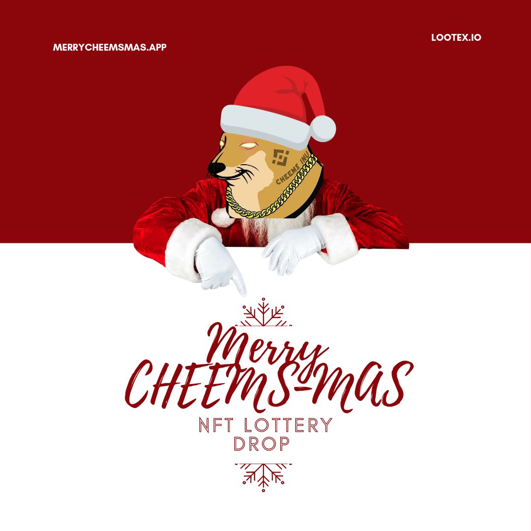 flufffeed's tweet photo. 🎄Merry CHEEMS-MAS🎄
 Win $100,000+ 🎁
 
🎄Secret 🎅 NFT Lottery Drop🎄

 🎁https://t.co/hw6wyD6v4l
Each ticket is a randomly generated NFT that costs 0.1 bnb to mint. 
Shortly after your purchase, your NFT will appear as a wrapped Christmas gift  on.
 🎁https://t.co/rOCBSAwlh0 https://t.co/zbLrAtk9DU