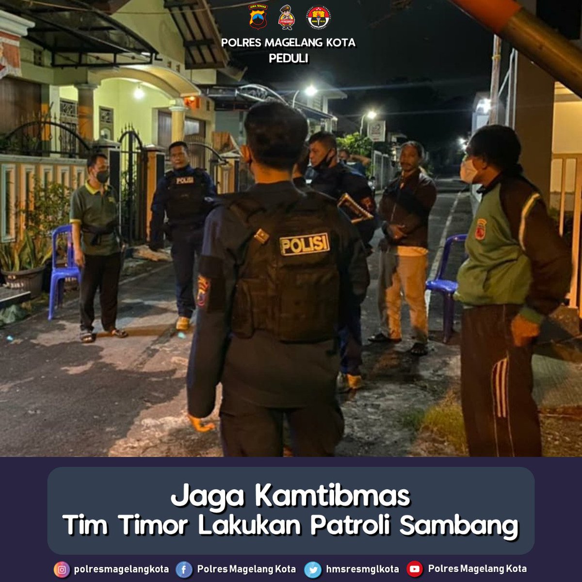 hmsresmglkota's tweet photo. Demi menjaga situasi kamtibmas yang aman dan kondusif di Kota Magelang , TIM TIMOR hadir di tengah  masyarakat guna memberikan rasa aman dan nyaman kepada semua masyarakat Kota Magelang

#salampresisi #teamtimor #teamtimorhadiruntukkotamagelang #polresmagelangkota https://t.co/oS8kZiTIYo