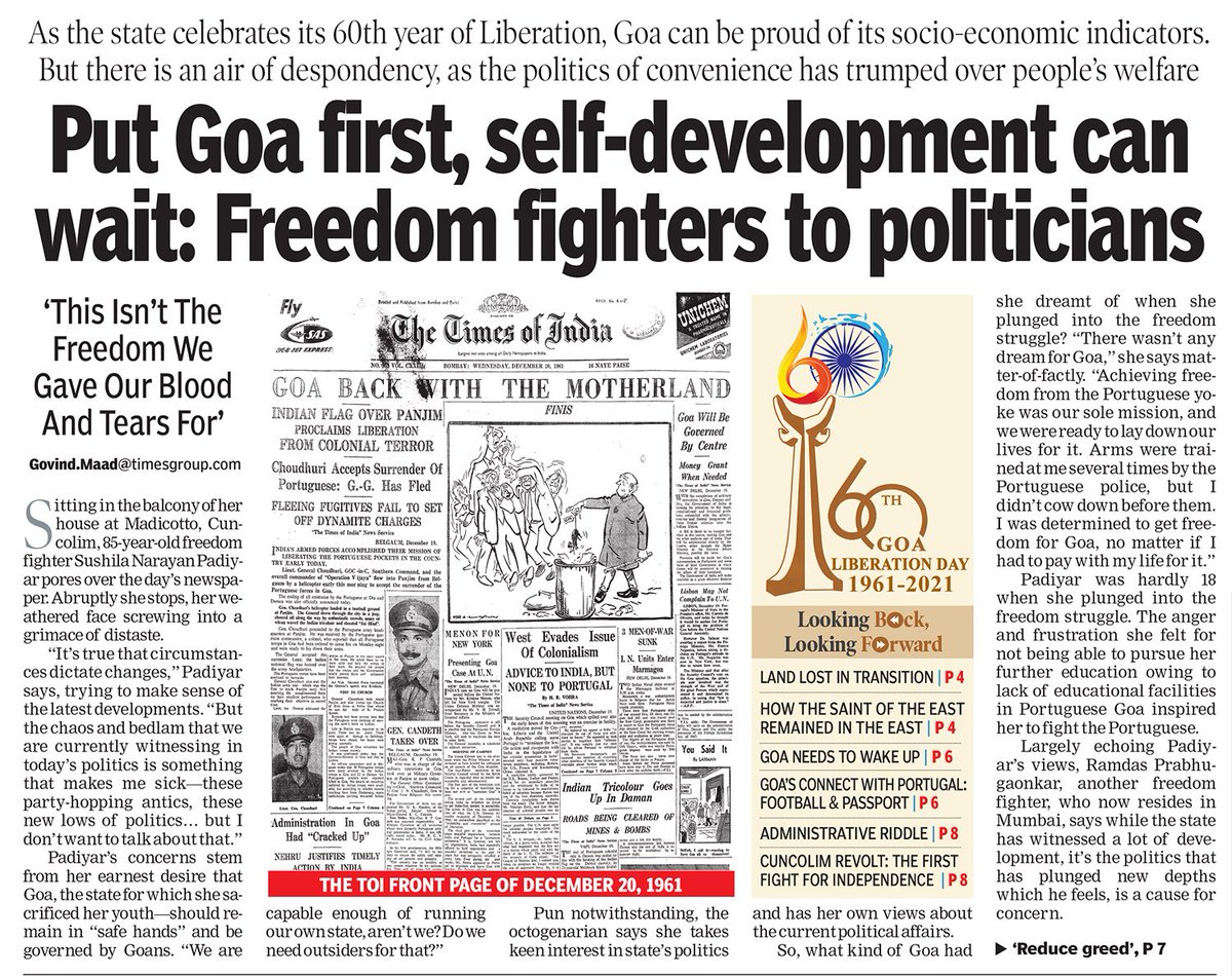 RajeshMenon70's tweet image. Bliss was it in that dawn to be alive, but to be young was very heaven. We @TOIGoaNews speak to freedom fighters and they ask: We gave our blood and tears, but is this the freedom we want. Read this spl report by @GovindKMaadTOI #GoaLiberationDay #GoaAt60 
Happy Liberation Day