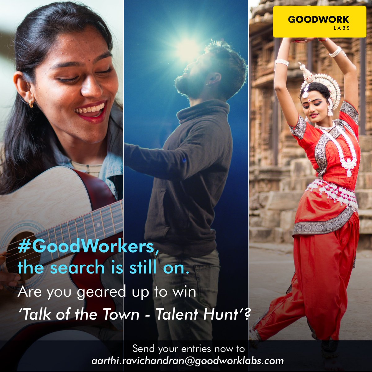 GoodWorkLabs's tweet photo. Want to up the game? Keep your entries coming #GoodWorkers! Send in your entries now to aarthi.ravichandran@goodworklabs.com
Last Date for Entry: 20th Dec 2021
More than 1 talent can be submitted!
#GoodWork #GoodWorkLabs #TechnologyServices #InnovativeSolutions #HiringPost https://t.co/Von4nQ3Lkd