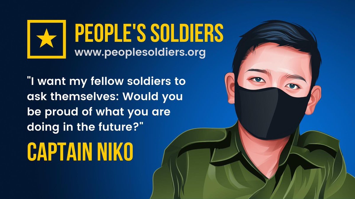 peoplesgoal2022's tweet photo. "We are at the most definitive time in our nation's history to make a choice: whether to live freely or under tyranny. So I want soldiers to ask yourselves: Would you be proud of what you are doing, in the future?" ~ Captain Niko
#WhatsHappeningInMyanmar #SupoortPeopleSoldiers https://t.co/bRzT7dMiq7