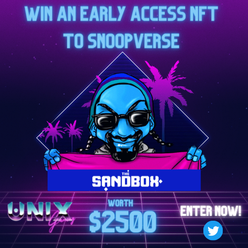 unixcorpgg's tweet photo. This holiday season, get a chance to #Win an #Early Access Pass #NFT to #Snoopverse! 

1. Like &amp; RT 
2. Follow @unixplaytoearn @theSandBoxGame
3. Join our TG: https://t.co/GyxNyNLx0t 
      Follow the next steps in Telegram
NFT info👇
https://t.co/bzTXUgcVMK

#Airdrop #NFTGame https://t.co/cFHUQB1Ai8
