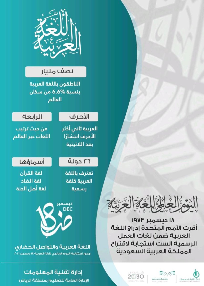 MOE_RYH's tweet photo. #اليوم_العالمي_للغة_العربية
#اللغة_العربية_والتواصل_الحضاري https://t.co/0uQsauJMek