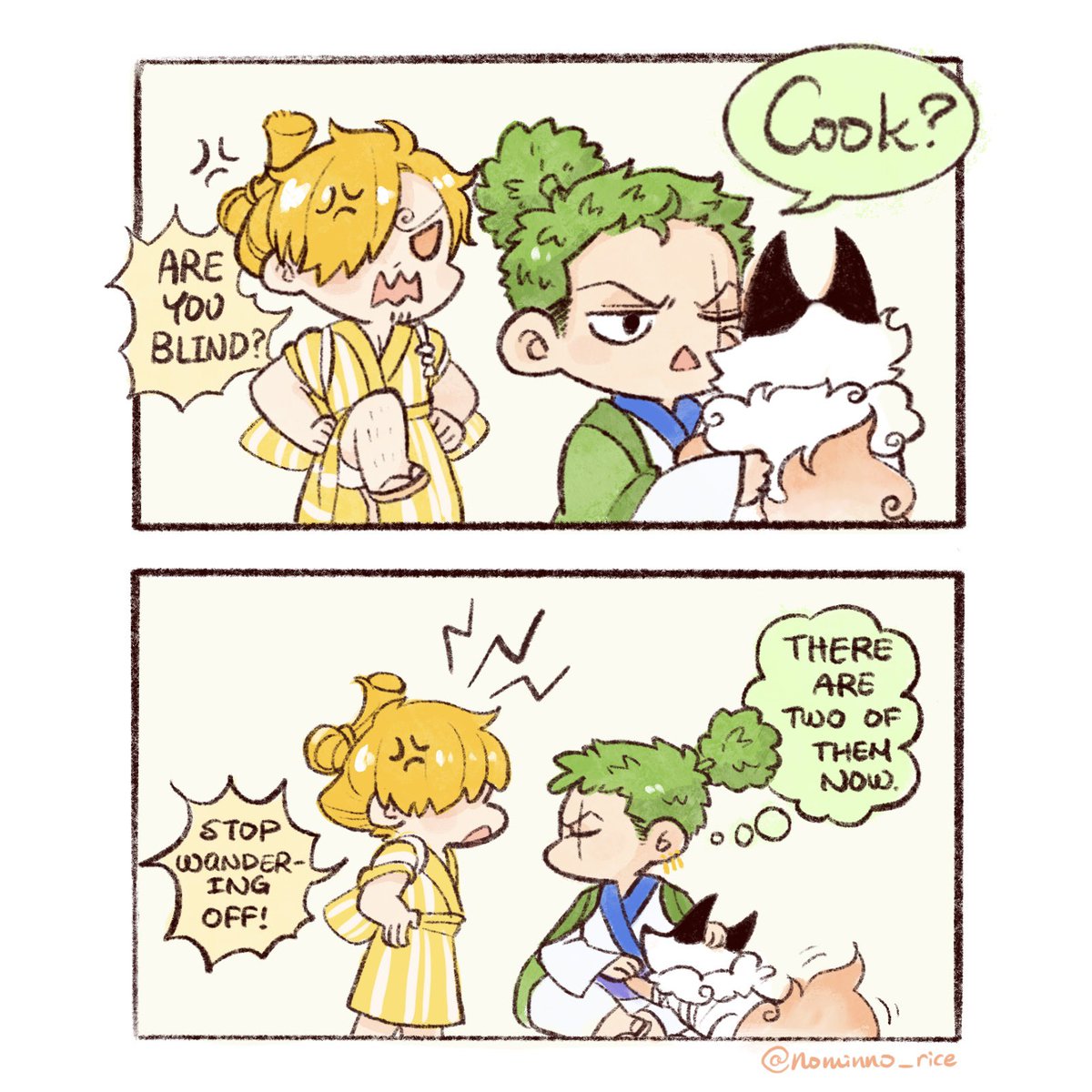 Nominno_rice's tweet photo. In Zoro’s head, 🍥 = Sanji 

#ONEPIECE #zosan https://t.co/EIAd9VFqkd