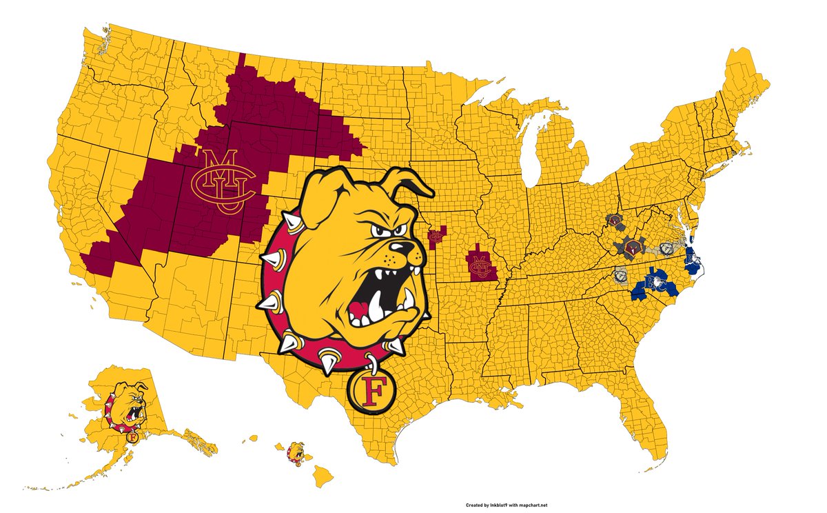 Ferris State takes control of most of the land on the final D2 Imperialism Map. (<a href="/InkblotSports/">Inkblot Sports (Philip Myers)</a>) reddit.com/r/CFB/comments… #CFBImperialism #D2FB