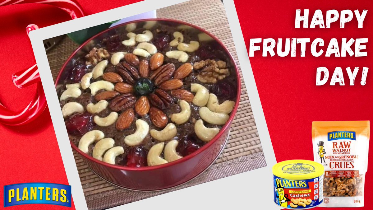 planterscanada's tweet photo. Fruitcakes are a holiday staple. 
Which nuts do you like best in a fruitcake?

#NationalFruitcakeDay #PlantersSnacks #PlantersCanada https://t.co/e28qwtRimF