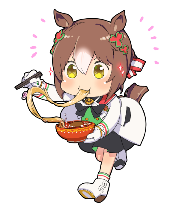 fine motion (umamusume) 1girl noodles animal ears tail brown hair horse ears chopsticks  illustration images