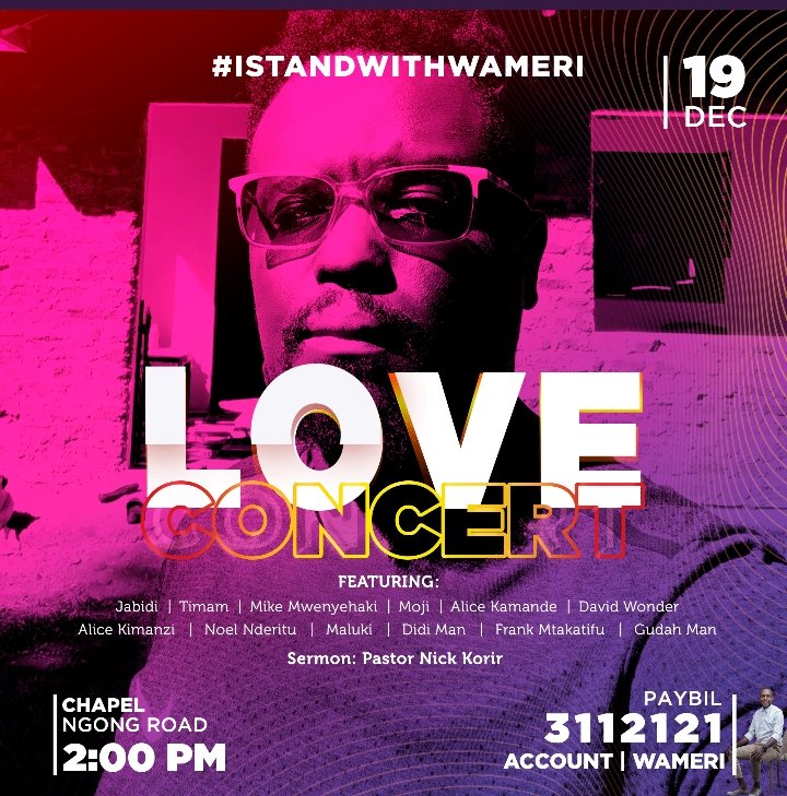 Twashelilly's tweet photo. @GKMutiso @NairobiChapel @Wa_Mary Today is the day. However, if by any chance you won't be able to make it for the concert, kindly send your contributions to
Paybill: 3112121
Account name: Wameri
#IStandWithWameri https://t.co/cIj8xoEIUx