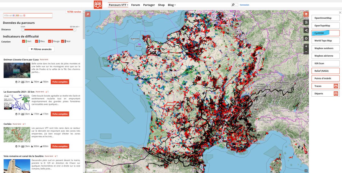 UtagawaVTT's tweet image. Le beau 💝 fond de carte vélo #cyclOSM fait son entrée sur UtagawaVTT.com. Superbe rendu !