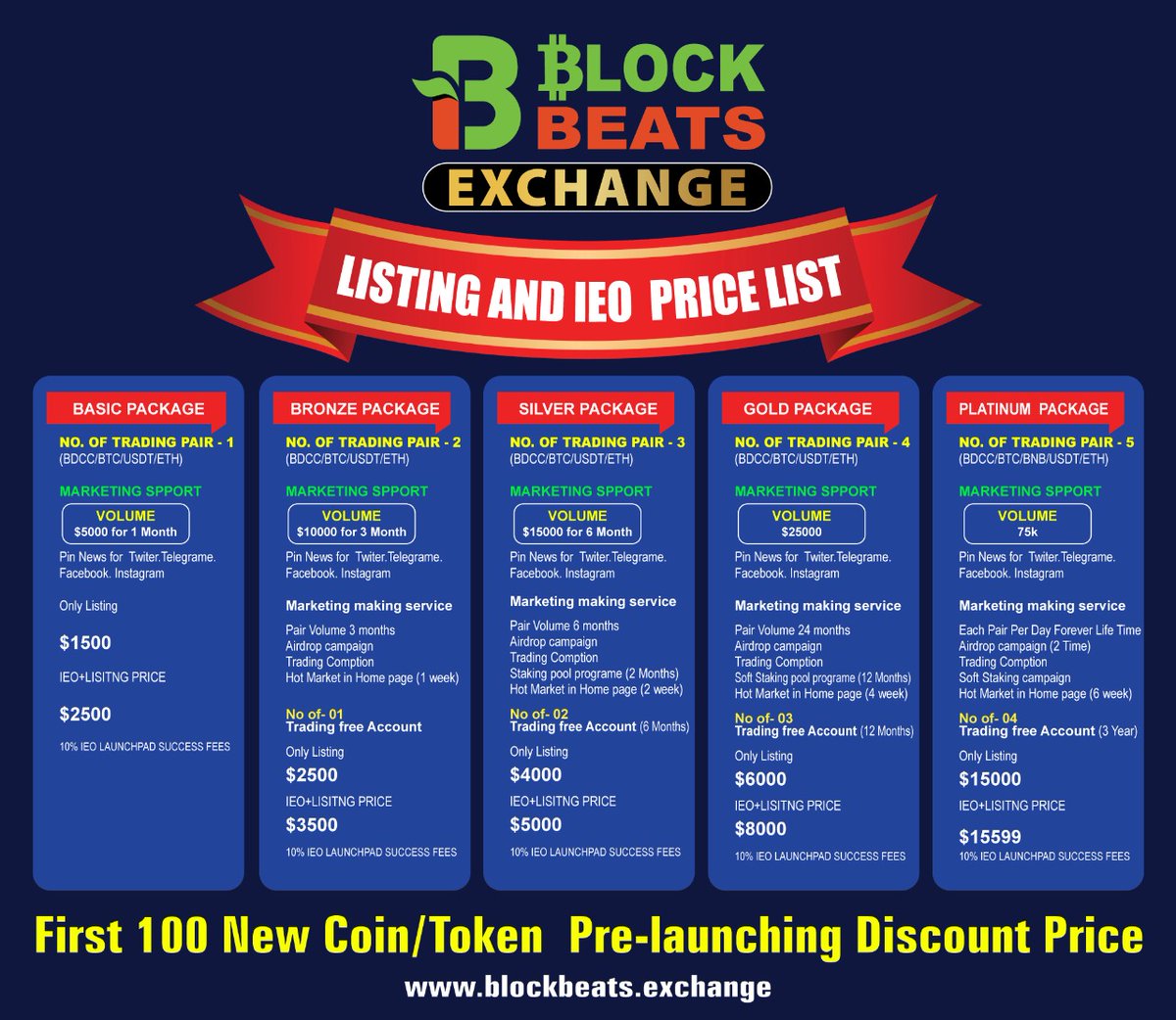thebitica's tweet image. #IMPORTANTNOTIFICATION

👉Now Block Beats Exchange now 

👉Accept new token lisitng price for Any type of new listing new Coin/Token 

All prices for Lisitng Fees now Accepting  all packages

#BDCCTOKEN

Applicable on

*01/01/2022*

blockbeats.exchange

Thanx

*Team Bitica*