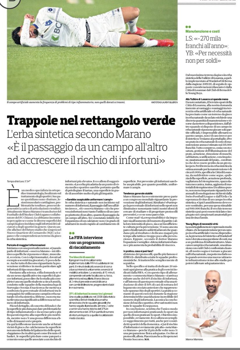baccomarano's tweet photo. Oggi su #ladomenica @CdT_Online sfatiamo alcuni luoghi comuni sull’erba sintetica ed il rischio di infortuni. #evidencemedicine #sportsdoc https://t.co/MP1ovDymgo