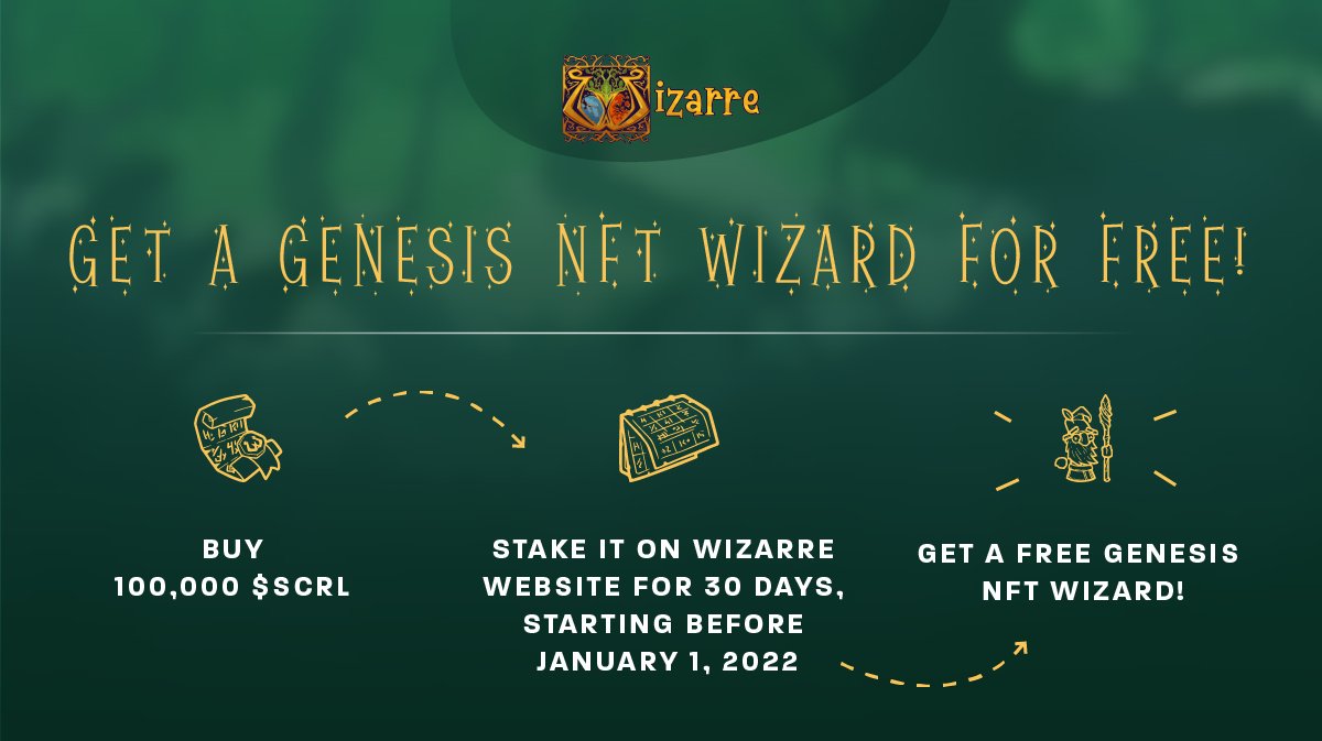 WizarreGame's tweet photo. Staking will be live on our website (https://t.co/NVAm2ceVVU) before December 31!

Here's a reason for you to stake $SCRL token 🧙‍♂️💰
https://t.co/LjVyjubldR https://t.co/OD23yorZwm