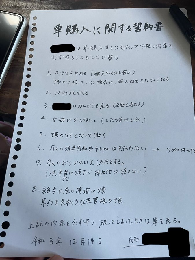 自動車を購入したい と妻に相談した男性 翌日用意された悪魔の誓約書が話題に ニコニコニュース