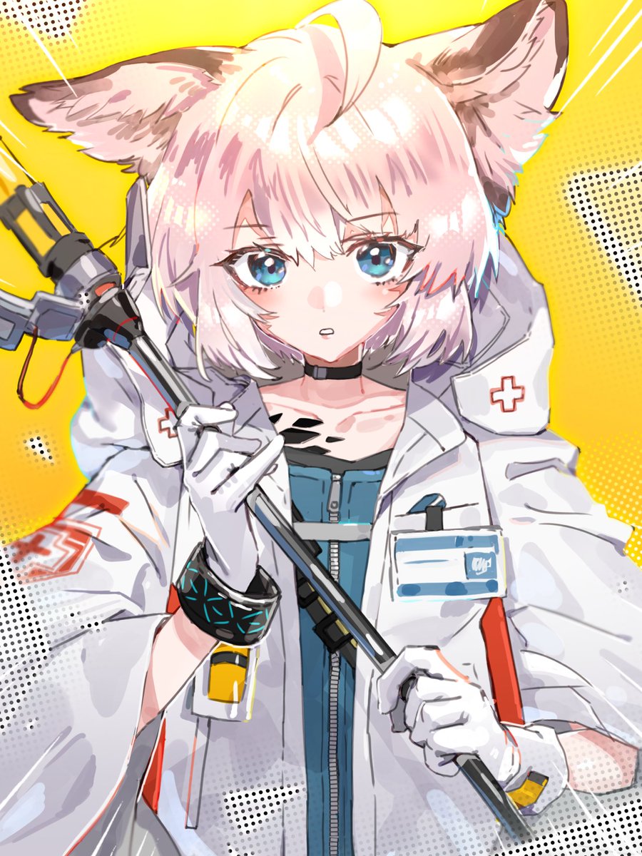sussurro (arknights) 1girl solo oripathy lesion (arknights) animal ears gloves infection monitor (arknights) blue eyes  illustration images