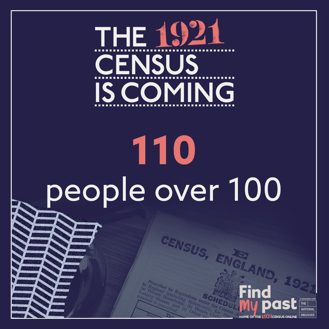 110 people in the #1921Census for England and Wales declared their age to be over 100. When the Census is released on 6 January 2022, in theory, these people will be on every census back to 1841. Will your ancestor be among them?