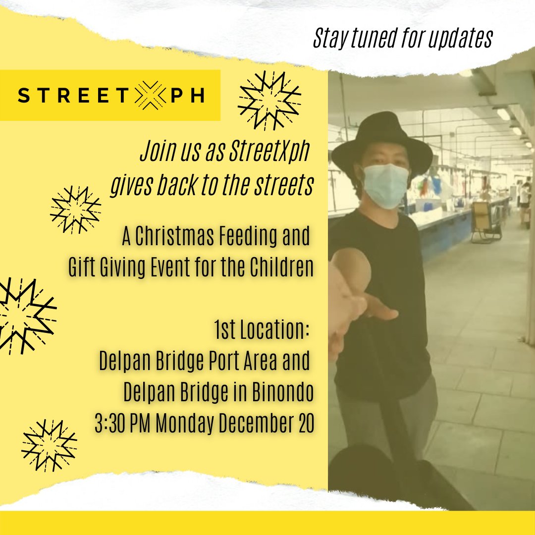 Ngayong Pasko...Handog ng StreetXPH, para sa mga bata: Christmas Feeding and Gift-Giving Event
Saan: Delpan Bridge Port Area and Delpan Bridge in Binondo
Kelan: Monday December 20 3:30 PM

#streetxph #whereeverystylehasastory #yourstoryyourstyle #christmas #pasko