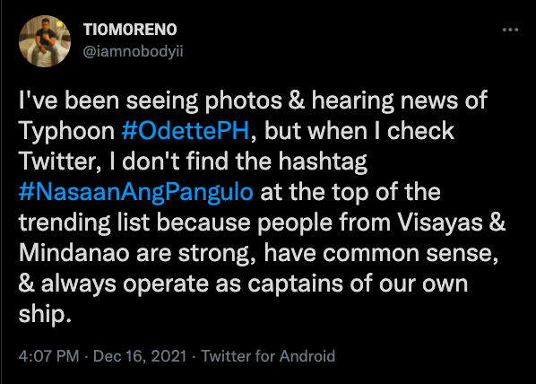 JerryGracio's tweet photo. Hijo, walang signal. 'Yung pamangkin ko, nasa Cebu, di namin makontak, baka lobat. 'Yung friends ko sa Southern Leyte, hindi sumasagot sa message at tawag. Tigilan na 'yang resiliency narrative. Nakakapika na. https://t.co/HN0MbaNLQH