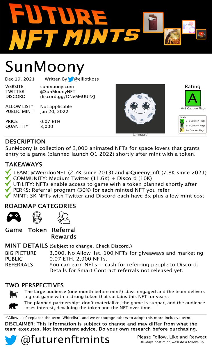 SunMoony

ROADMAP: Game, Token, Referral Rewards

🌐 sunmoony.com
[CHIRPBIRDICON] @SunMoonyNFT (12K)
discord.gg/DNeM6UU2ZJ (10K)

AL MINT: N/A
PUBLIC: Jan 20, 2022

PRICE: 0.07 ETH
QTY: 3,000

Please like, retweet, and follow ✌️