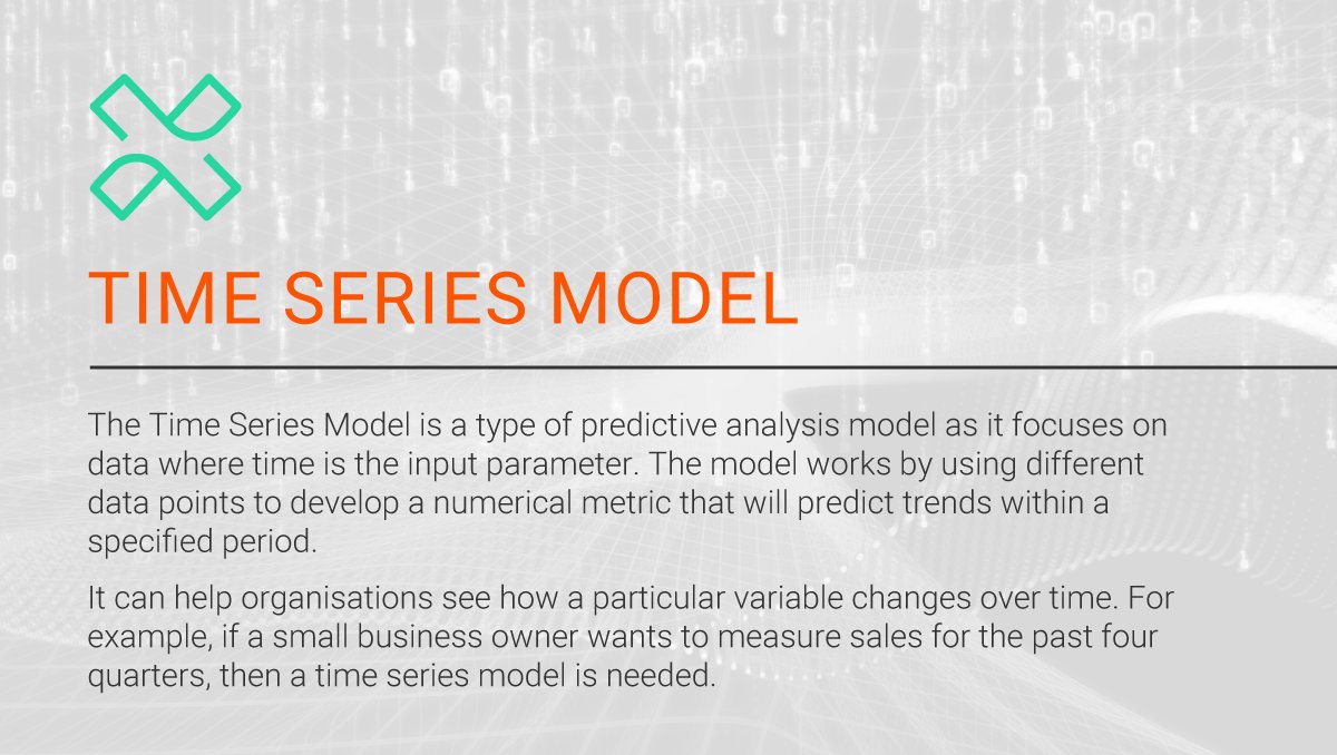 Pangaea_X_'s tweet image. #TimeSeriesModel is a type of #PredictiveAnalysis model as it focuses on data where time is the input parameter. The model works by using different data points to develop a numerical metric that will predict trends within a specified period.
Hire an analytics freelancer today!