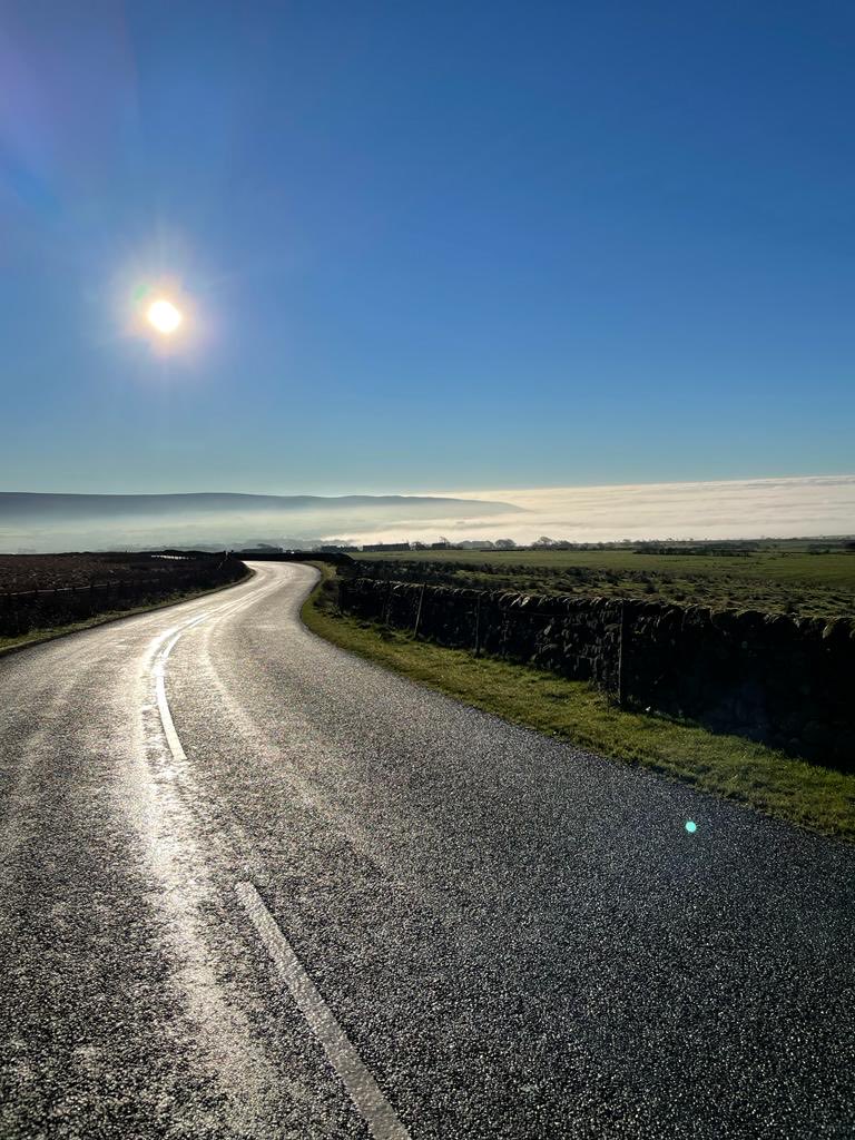 MikeThomson73's tweet photo. One of the reasons we ride bikes, photo taken above the Lancashire mist yesterday looking over the coast 😎🚴‍♂️😊 https://t.co/FQ7pZ0BNVC