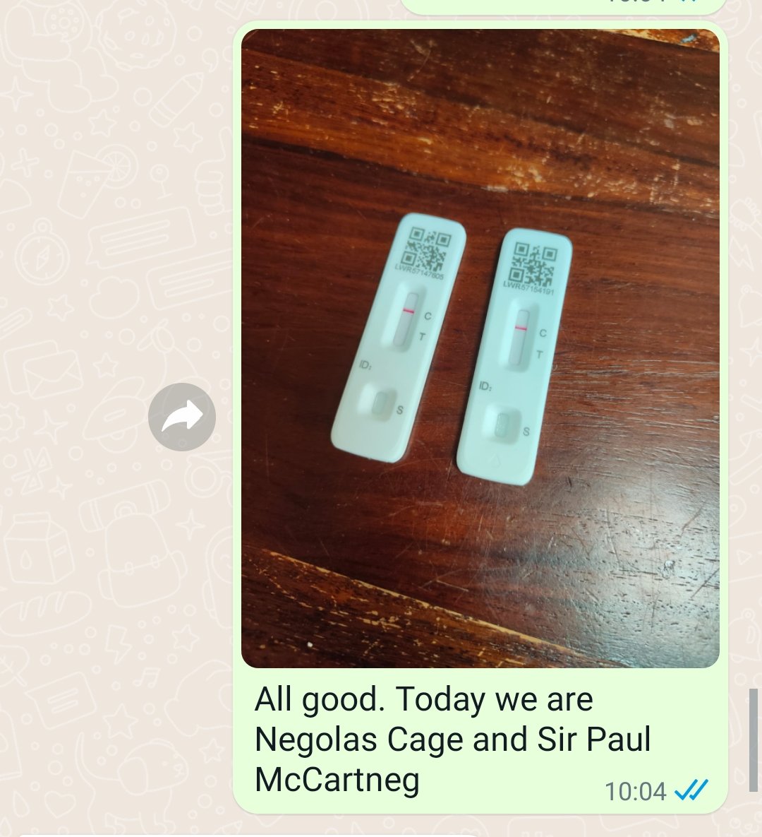 Another good thing about Covid testing every day is the endless opportunity for reporting results in faintly amusing ways