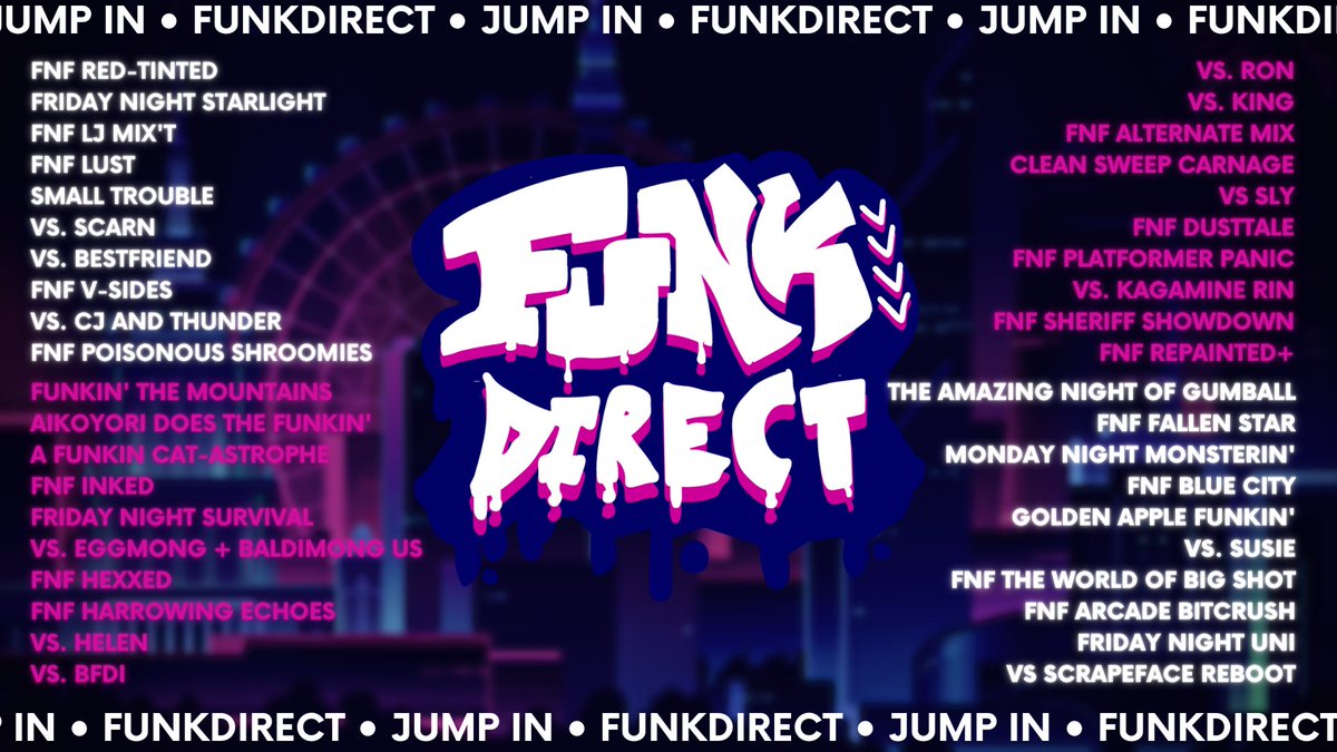 FUNKDIRECTFNF's tweet photo. Aaaand it's full! The PROBABLY FINAL roster for this year's FUNKDIRECT!
#fridaynightfunkin #fnf #funkdirect #funkdirect2022 https://t.co/mGqIn02Vfo