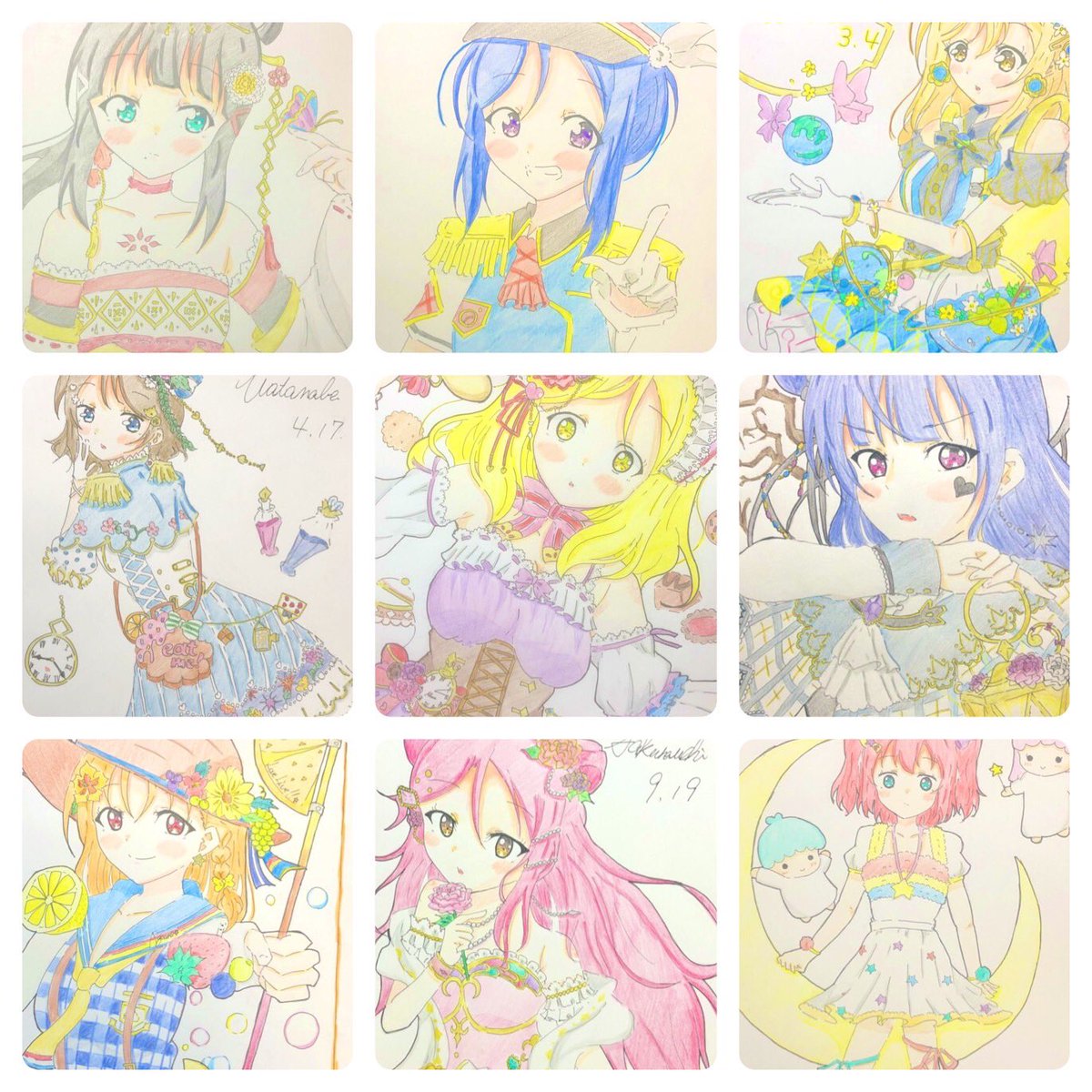 μ's、Aqours、虹ヶ咲、Liella全員描けて満足!!
Liellaはそんな画力変化ないけど、他3グループは左上から見てくと少しずつ変わってるかも…😳
#2021年の絵を振り返る