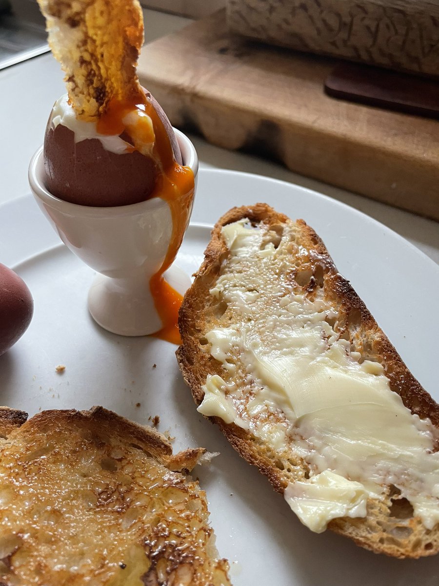 Now that’s how we like our boiled eggs <a href="/ClarenceCourt/">Clarence Court</a> beautiful sunshine yolk and perfectly runny with our <a href="/ReevetheBaker/">Reeve the Baker</a> sourdough bread for dipping, perfect #breakfast