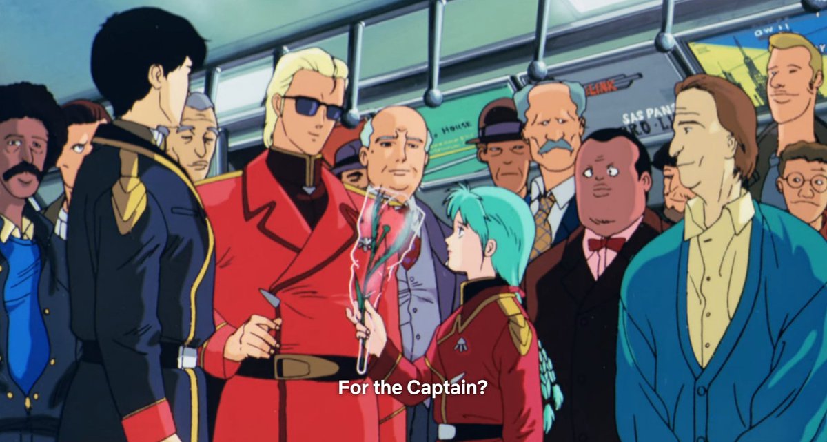 A diegetic version of the movie’s main theme plays as Char boards public transit and is cheered on by the people around him. “Char is fighting for our prayers,” they sing. The movie is very clear whose side the people of space are on.