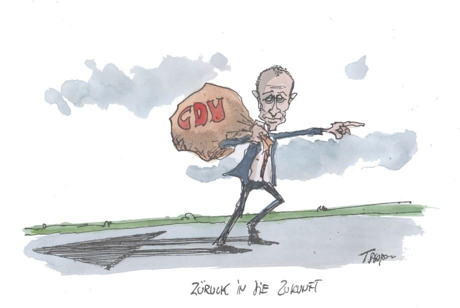 TAltgeld's tweet photo. Schöne #Merz Karikatur von #Plassmann zu den Paradoxien des plötzlich weichgespülten Manns von gestern, der den Neuanfang managen soll... #ZerstörungderCDU, welcher Part eigentlich mittlerweile. https://t.co/rBZaKP0XAv