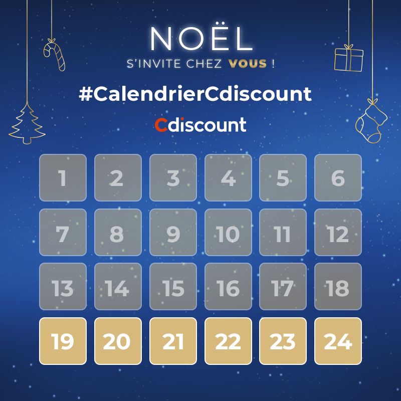 Cdiscount's tweet image. 🎁 #Concours - Calendrier de l'Avent

🎄 Tente de remporter le cadeau qui se cache derrière la case n°19 !

Pour tenter ta chance : 
🔸 RT + Follow
🔹 Tweet avec la case du jour + #CalendrierCdiscount

⏰ TAS 20/12