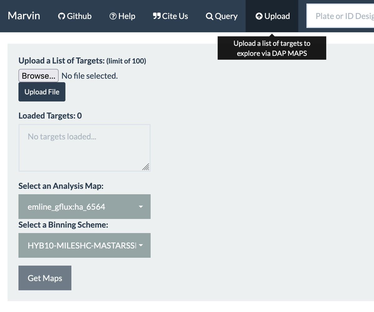 Marvin_SDSS's tweet photo. #DR17 My new explore page.  Upload a csv list of targets: plateifus or mangaids, and explore them with your DAP MAP of choice. https://t.co/rdj8Mau9N5