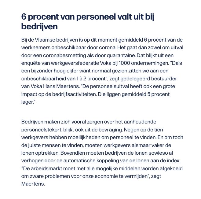 😷 6% van de medewerkers is niet beschikbaar wegens coronabesmetting of quarantaine. Dat weegt op de bedrijfsactiviteiten &amp; werkgevers ervaren druk om de lonen op te trekken om geschikte medewerkers te kunnen aanhouden &amp; aanwerven, zo blijkt uit onze recentste enquête.