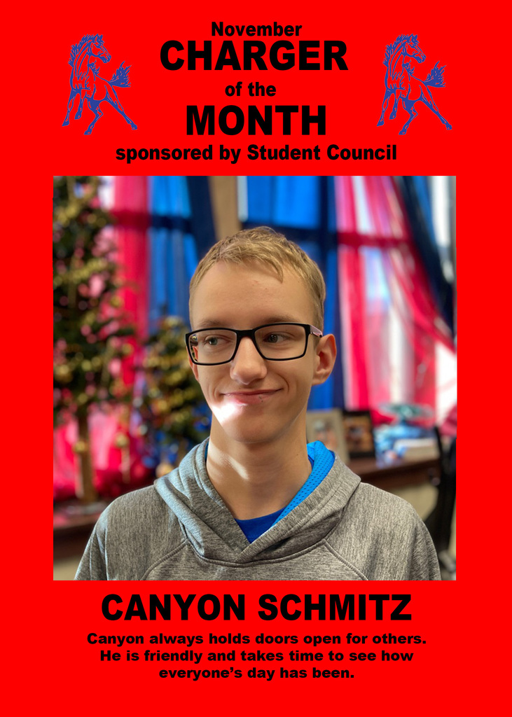 Congratulations to Canyon Schmitz for being selected as the November Charger of the Month.