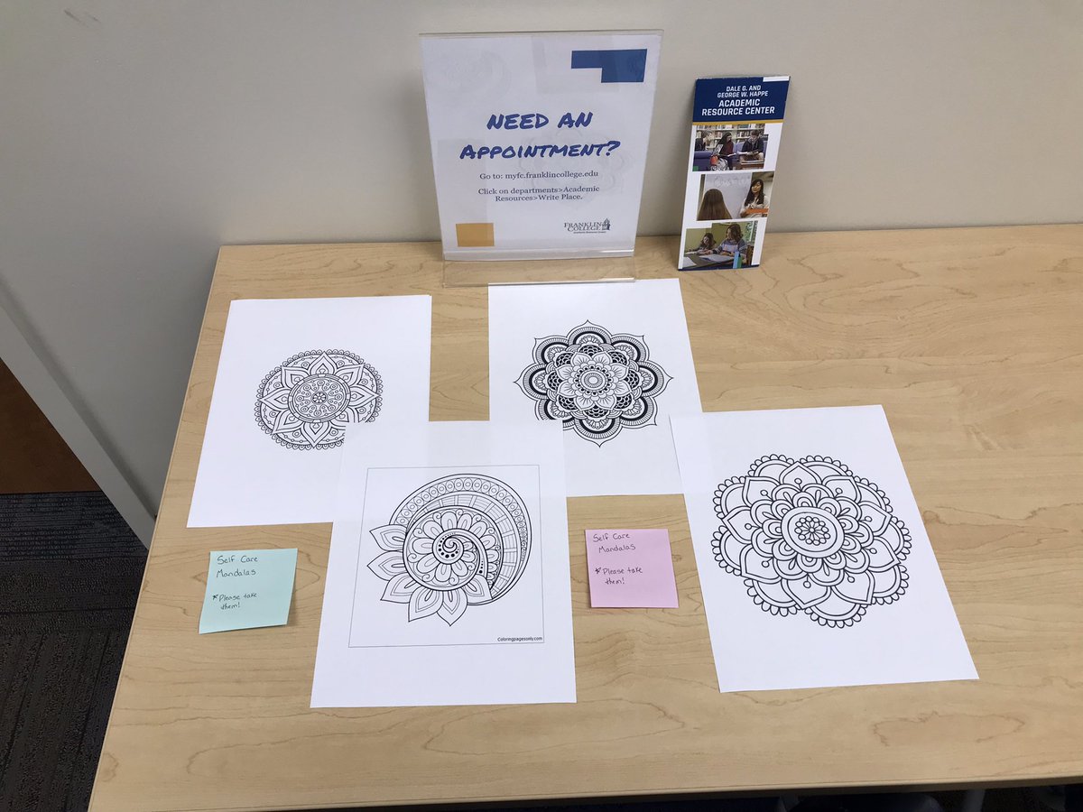 fc_arcenter's tweet photo. HamiltonONE is full of ways to help you get through the stress and make it to Winter Break!
Stop by the ARC to pick up one (or more) of our various study tips, and then grab a mandala to color as well. https://t.co/vt39Tqfdwl